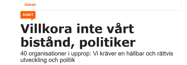 Villkora inte vårt bistånd, politiker