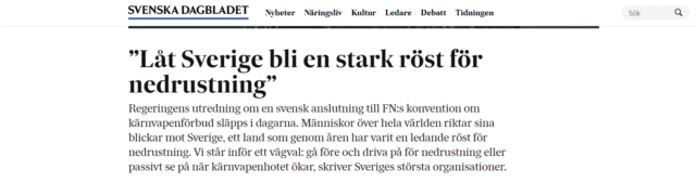 ”Låt Sverige bli en stark röst för nedrustning”
