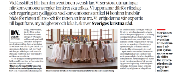 13 kyrkoledare på DN debatt: ”Barnkonventionen får inte bli hinder för barns religion”